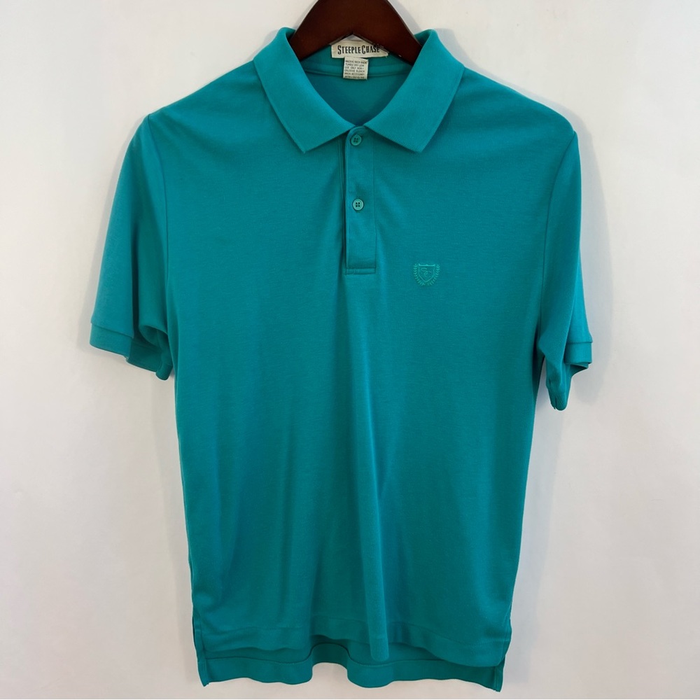 Vintage Steeple Chase Mens S Small Polo Short Sleeve Shirt Blue Embroidered Logo